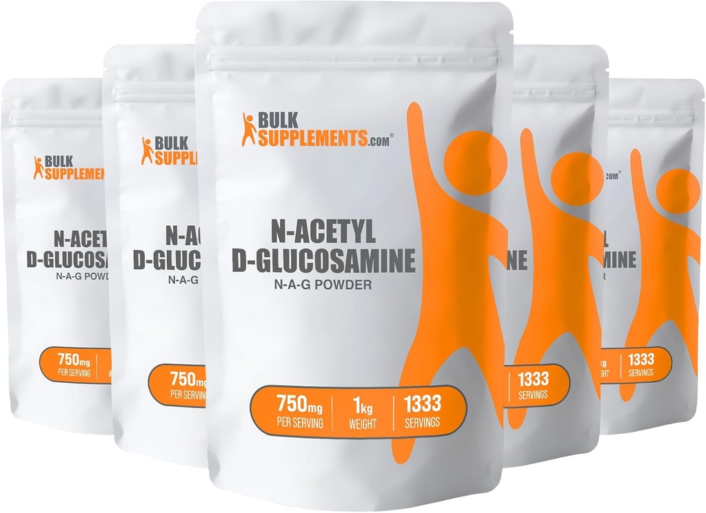 BulkSupplements.com N-atsetüülglükoosamiini pulber - NAG pulber, glükoosamiin 750mg, glükoosamiini lisand - glükoosamiini pulber, gluteenivaba, 750mg ühe serveerimise kohta, 5 kg (11 naela) (pakk 5)