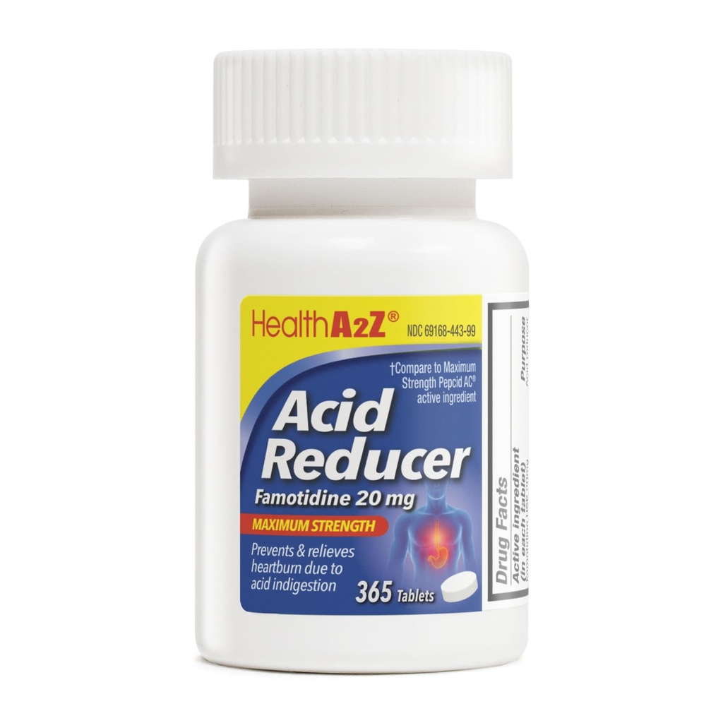 HealthA2Z® Acid Reducer | Famotidine 20mg | Maximum Strength | Relief from Heart Burn Due to Acid Indigestion (365 Tablets (Pack of 1))