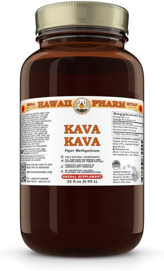 Hawaii Pharm Kava Liquid Extract, Kava (Piper Methysticum) Tinktuurilisa 32 oz filtreerimata