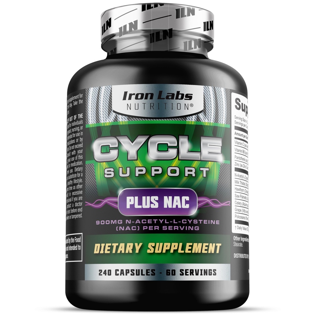 Iron Labs Nutrition: Cycle Support Plus NAC (N-Acetyl-L-Cysteine) - On Cycle Support Supplements for Men - N Acetyl L Cysteine and Milk Thistle (240 Capsules)