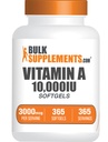 BulkSupplements.com Vitamiin A 10000 IU Softgels - retinüülpalmitaadina, A-vitamiini täiendus - silma ja immuunsuse toetamiseks, gluteenivaba, 1 softgel ühe serveerimise kohta, 365 loend (pakk 1)