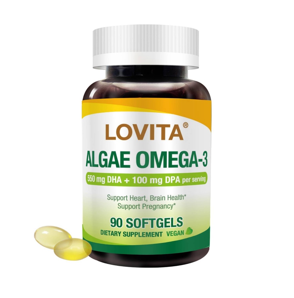 Lovita vetikad Omega-3, Vegan ja taimepõhine DHA & DPA, Fish Oil Alternatiivne, 1000mg vetikaõli, südame ja aju tervise toetamine, Carrageenivaba, 90 Softgels