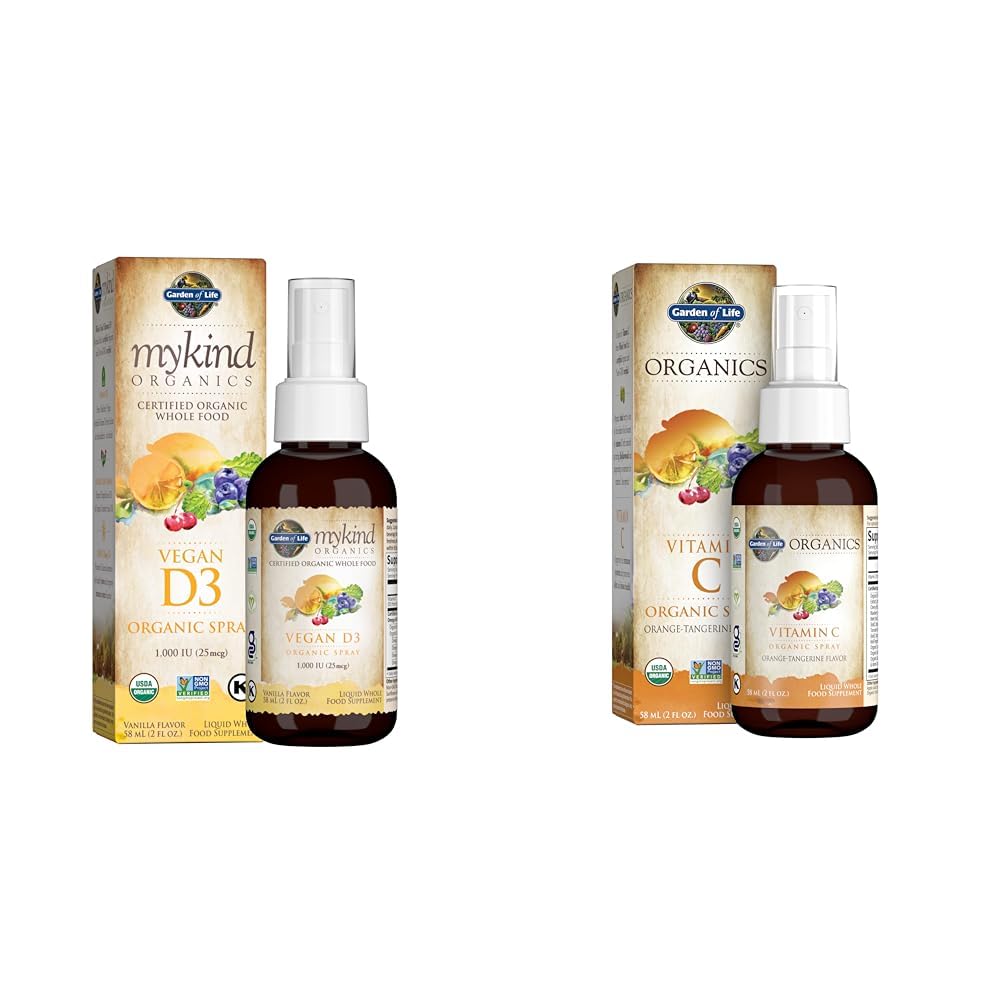 Eluaed Orgaaniline Vegan Vitamiin D3 1000 RÜ Vedel pihusti C-vitamiini ja oomega, immuunsüsteemi ja naha tervise toetamine