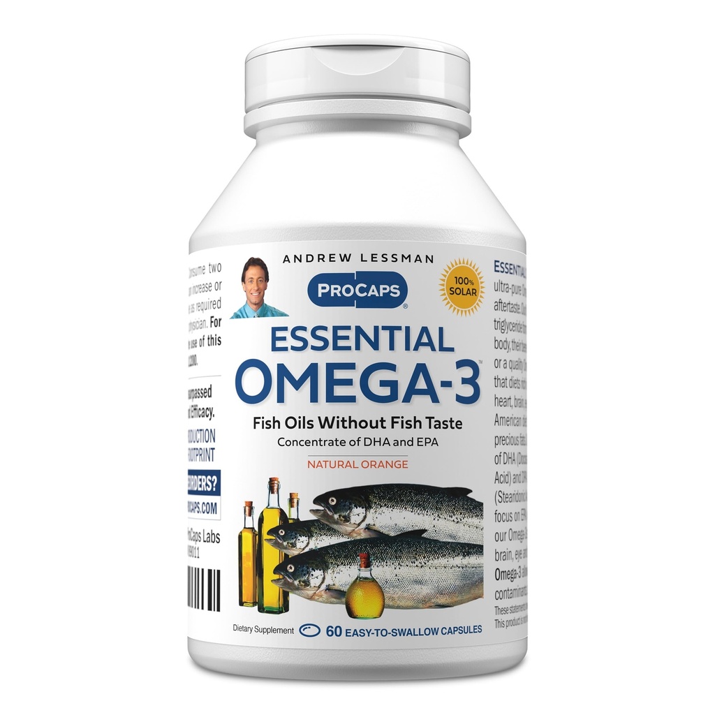 ANDREW LESSMAN Essential Omega-3 Orange - 60 Softgels - Ultra-Pure, kõrge tugevusega Omega-3 õlid. Kõrge DHA, ei mingit kõhuhäda, ei mingeid saasteaineid, ei elavhõbedat. Väikesed kergesti neelatavad pehmed sohvad