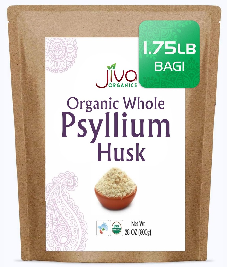 Jiva Organics Terve Psyllium Husk (Isabgol) 1.75 LB (28 Oz) Jumbo kott - GMO-vaba, maitsestamata - Keto Sõbralik, Lahustuv Fiber