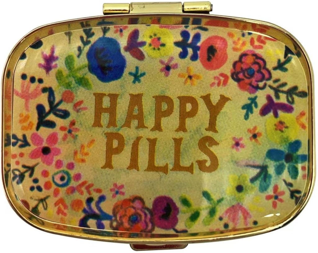 Happy Pills Korraldaja Cute Metal Pill Case Travel Friendly Portable Compact Pill Box Pillikonteiner hoida Tylenol / Vitamiinid / Kalaõli / Toidulisandid / Ravimid / Tahvel