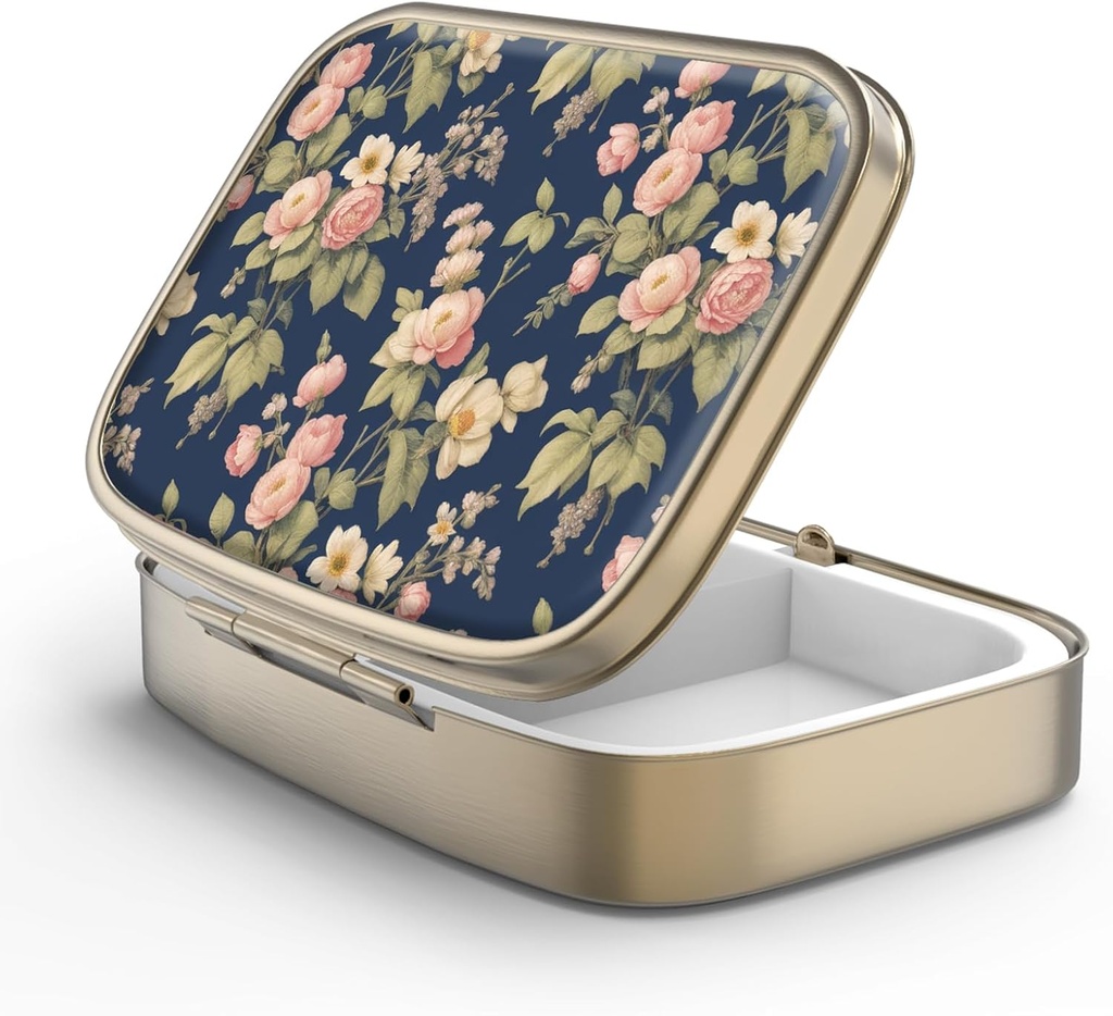 Pill Case Box koos Peegel Retro 2 Kompartment Väike pillid juhul rahakott või tasku pronksist Ristkülikukujuline Pill Box või vitamiinid, kalaõli, toidulisandeid, Pill Sisaldab Reisikingitused (Retro Rose Floral)
