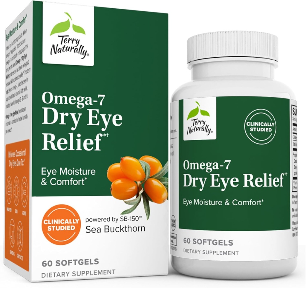 Terry Naturally Omega-7 Kuiv Silma Relief - 60 Softgels - Silma Niiskus & Mugavus - Mitte-GMO, Gluteenivaba - 60 Servings