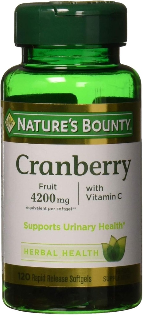 Looduse Bounty Cranberry, Taimse Tervise täiendus C-vitamiiniga, toetab kuseteede tervist, 4200mg, 120 Softgels