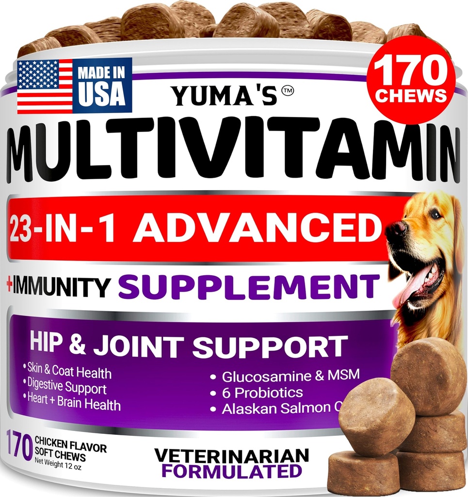 Koer Multivitamiini närimist Glükosamiini - Koer Vitamiinid ja toidulisandid - 170 ravi - Senior & kutsika multivitamiinid koertele - Puusa ja liigese tugi - Immuunsus Tervis, nahk, süda, seedimine, probiootikumid