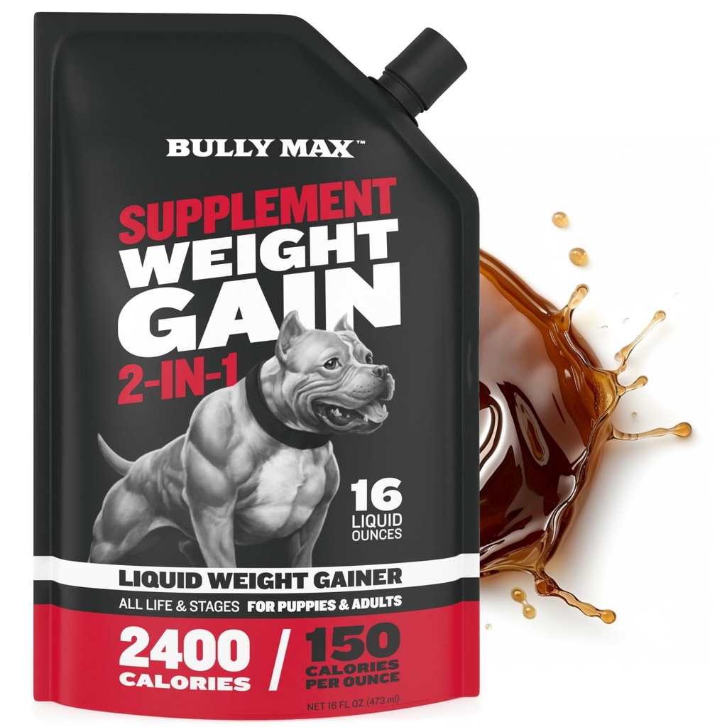 Bully Max Liquid Weight Gainer koertele - kõrge kalorsusega koeralisa oomega-3 ja vadakuvalguga - 2-in-1 multivitamiin tervisliku kehakaalu suurendamiseks - kutsikatele ja täiskasvanud koertele - 16 oz
