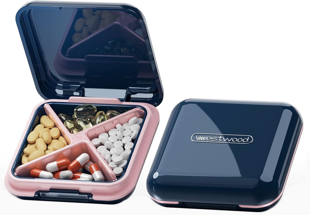 DUBSTAR Pill Box - veekindel kaasaskantav igapäevane väike juhtum kottide jaoks Kompaktne reisimeditsiini hoidja vitamiinide, kalaõlide, toidulisandite, ravimite (sügav sinine) jaoks