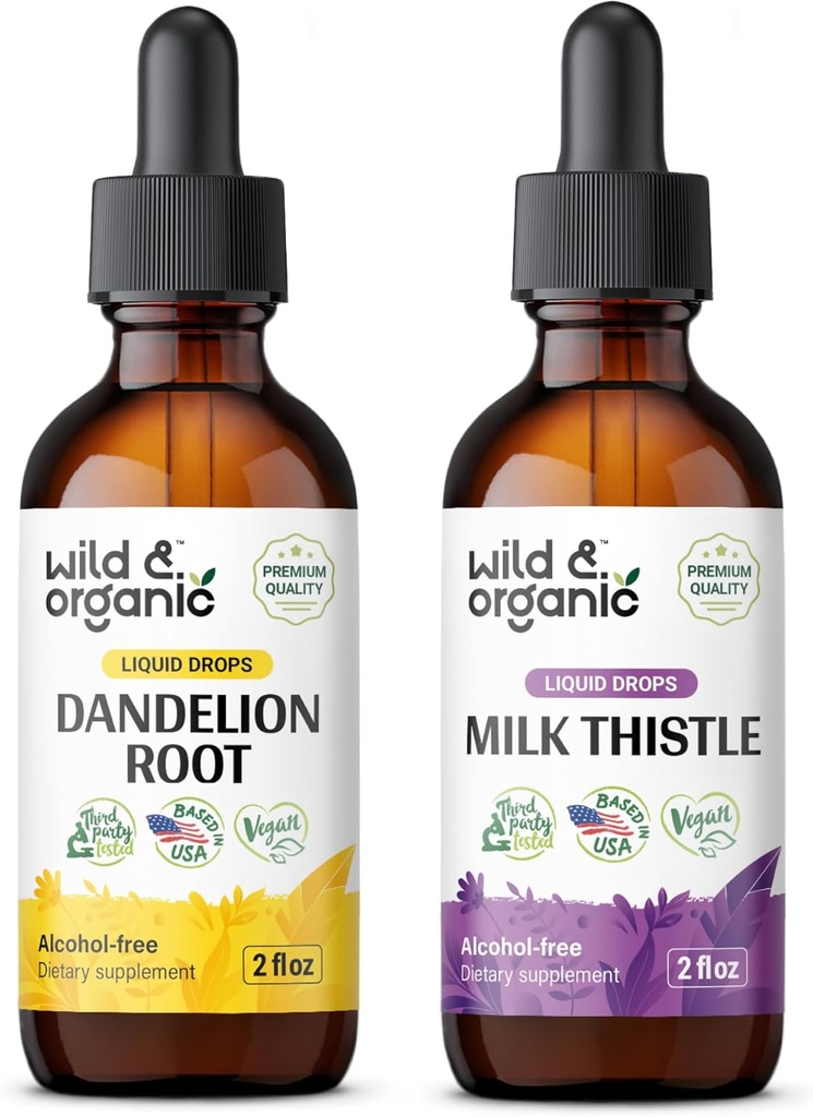 Wild & Organic Dandelion Tinktuur 2 fl oz & Milk Thistle Tinktuur 2 fl oz
