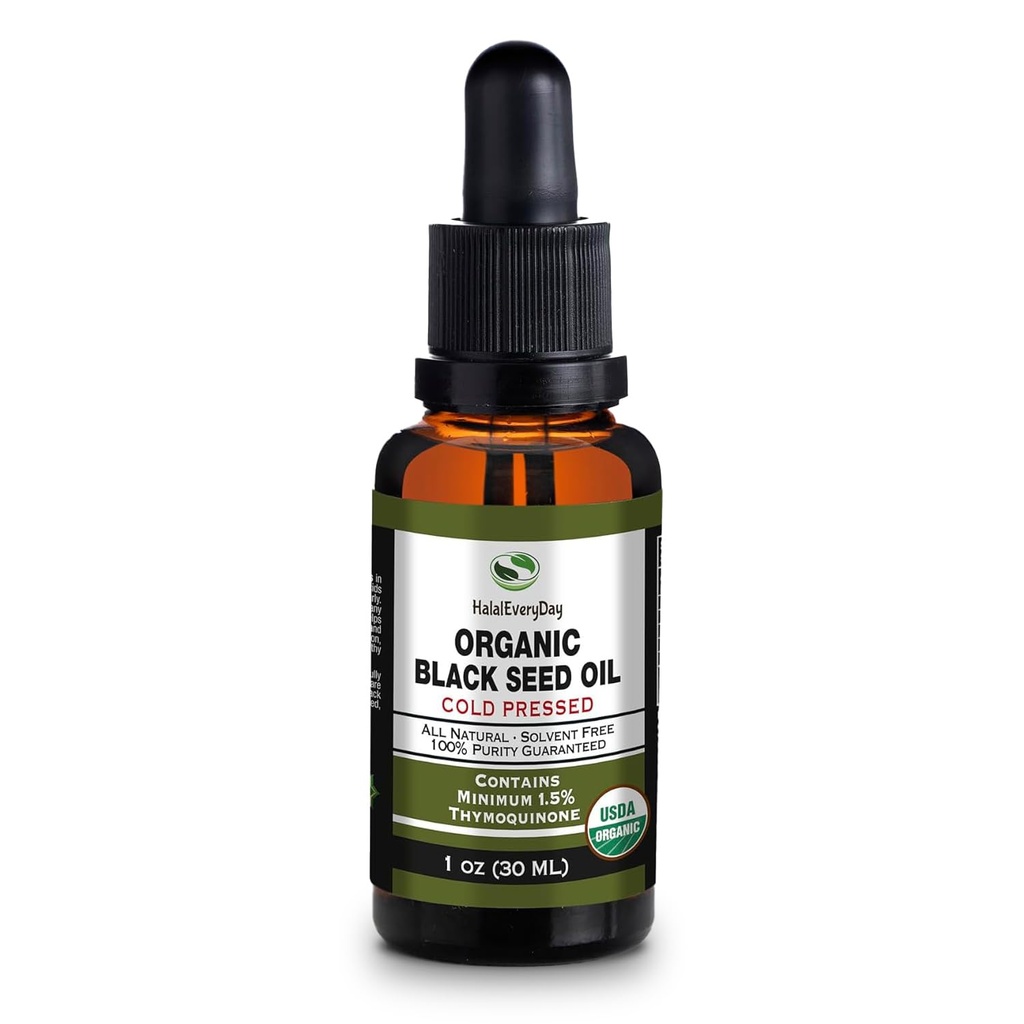 Orgaaniline musta seemne õli - USDA sertifitseeritud külmpressitud klaasi pudel üle 1,5% tümokinoon 3X tugevus Türgi Black Cumin Nigella Sativa non-GMO 100% puhas mustseemneõli (1oz klaasist tilguti pudel)