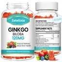 2 Pack Ginkgo Biloba Gummies naistele ja meestele, aju täiendus parandab paremat meeleolu ja keskendumist, Vegan Segatud Marja maitse 120 Count
