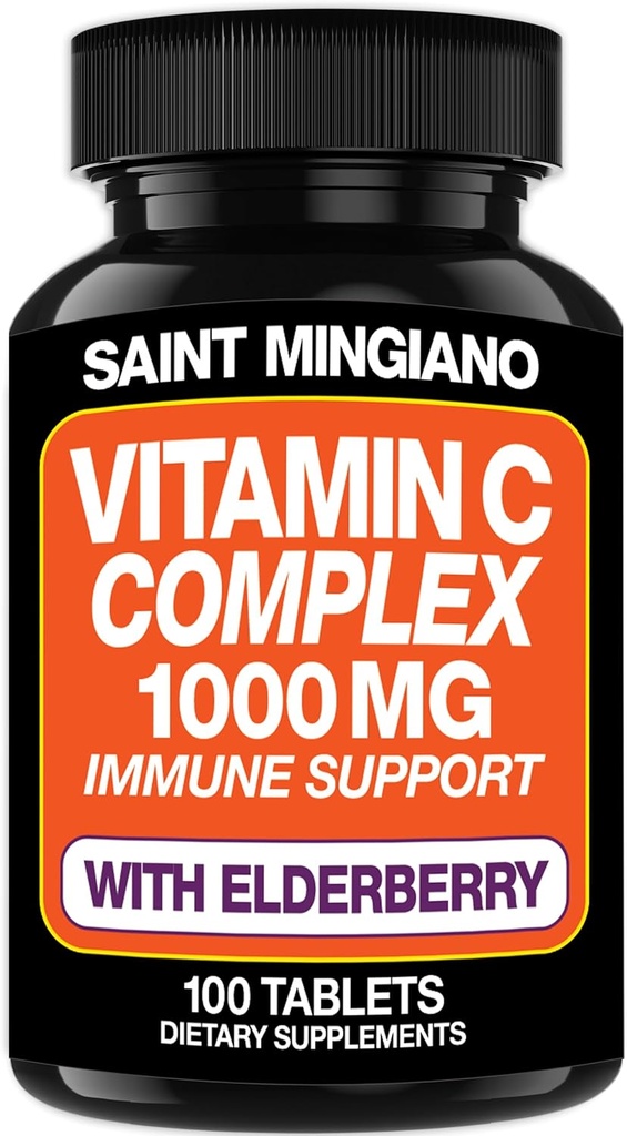 Vitamiin C 1000mg koos Elderberry Supplement - Double Standard Dosage 14 Spetsiaalselt Formuleeritud Koostisosad - 100 kapslit / 3 kuud tarne