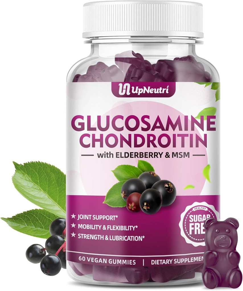 Glucosamine Chondroitin Gummies Sugar Free, Extra Strength 1500mg Glucosamine with Chondroitin MSM & Turmeric, Joint Support Supplement for Men & Women Joint Health (60 Count (Pack of 1))
