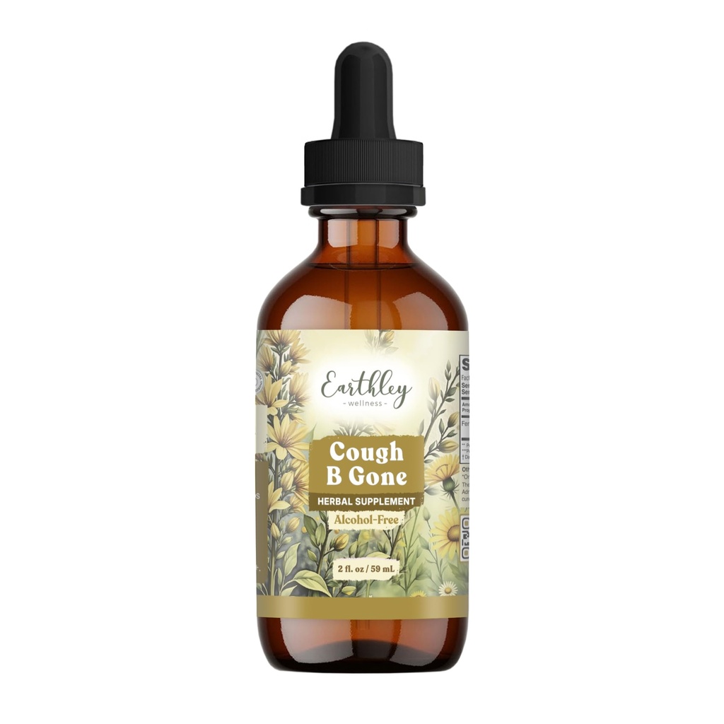 Earthley Wellness, Cough-B-Gone, Alkoholivaba Taimne Tinktuur lastele ja täiskasvanutele (6 kuud +), Külma ja köha leevendamine, Soothes valulikud kurgud, soodustab kopsude tervist ja võõrutust (2oz, Kids)