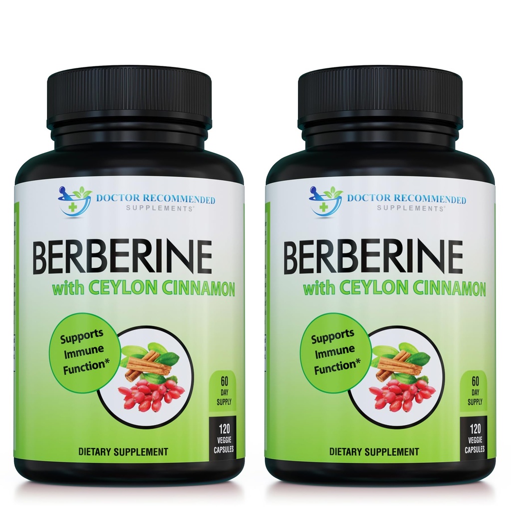Berberiin koos Ceylon Cinnamon - 1200mg Berberine & 100mg Orgaaniline Tseiloni kaneel - 120 Veggie kapslid, Tervislik Immuunsüsteem Kardiovaskulaarne süda & Gastrointestinal Wellness (pakk 2)