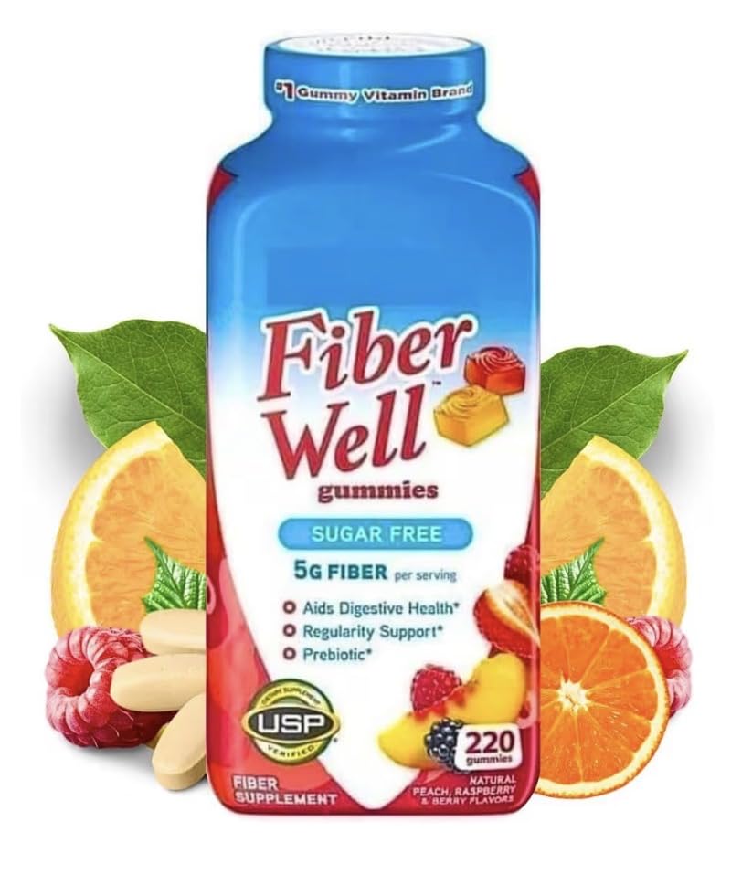 Vita Fiber Well Gummies, Sugar Free, Peach, Raspberry & BlackBerry Flavors, 220 Count, Pack of 1