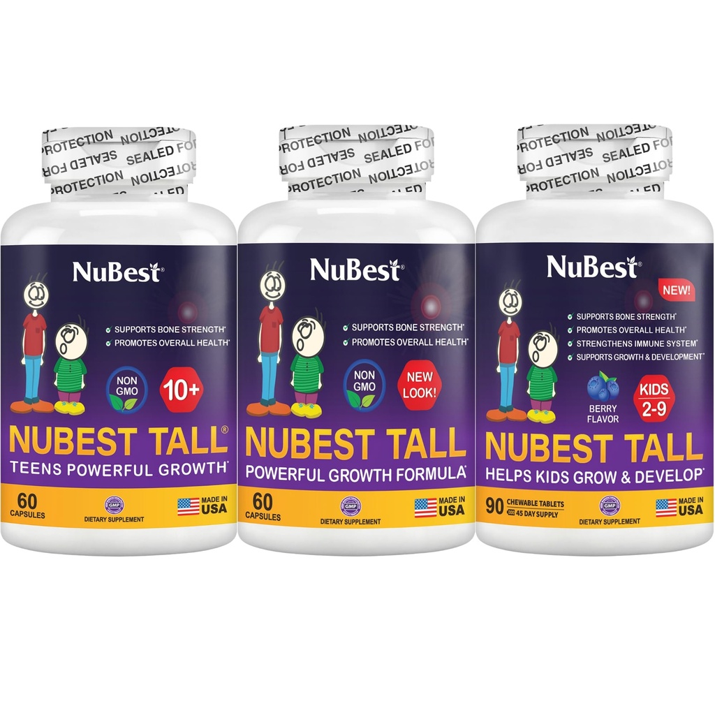 NuBest Bundle Tall 3 Extra Height Growth Tall 10 Tall 10 Tall Kids 90 Chewable Tablets | Growth Support for Kids & Teens