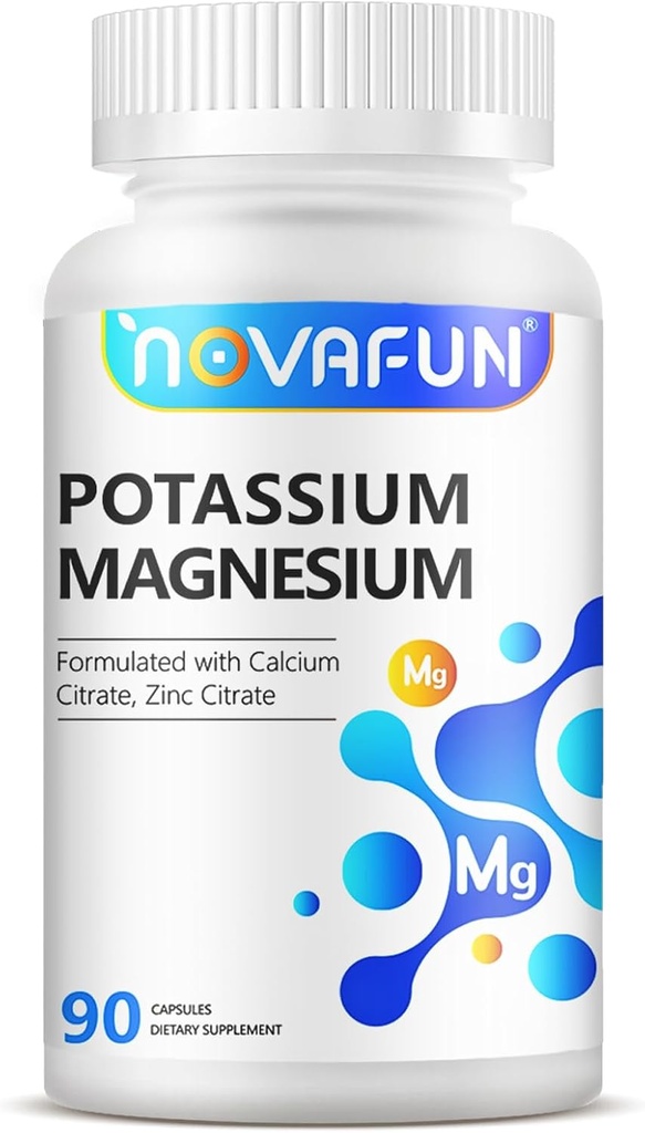 Kaalium Magneesiumilisa kaltsiumi tsingiga 1185mg, kõrge tugevusega valem jalgade krampide, luude ja lihaste tervise, mitte-GMO, gluteenivaba, vegan, 90 kapslit