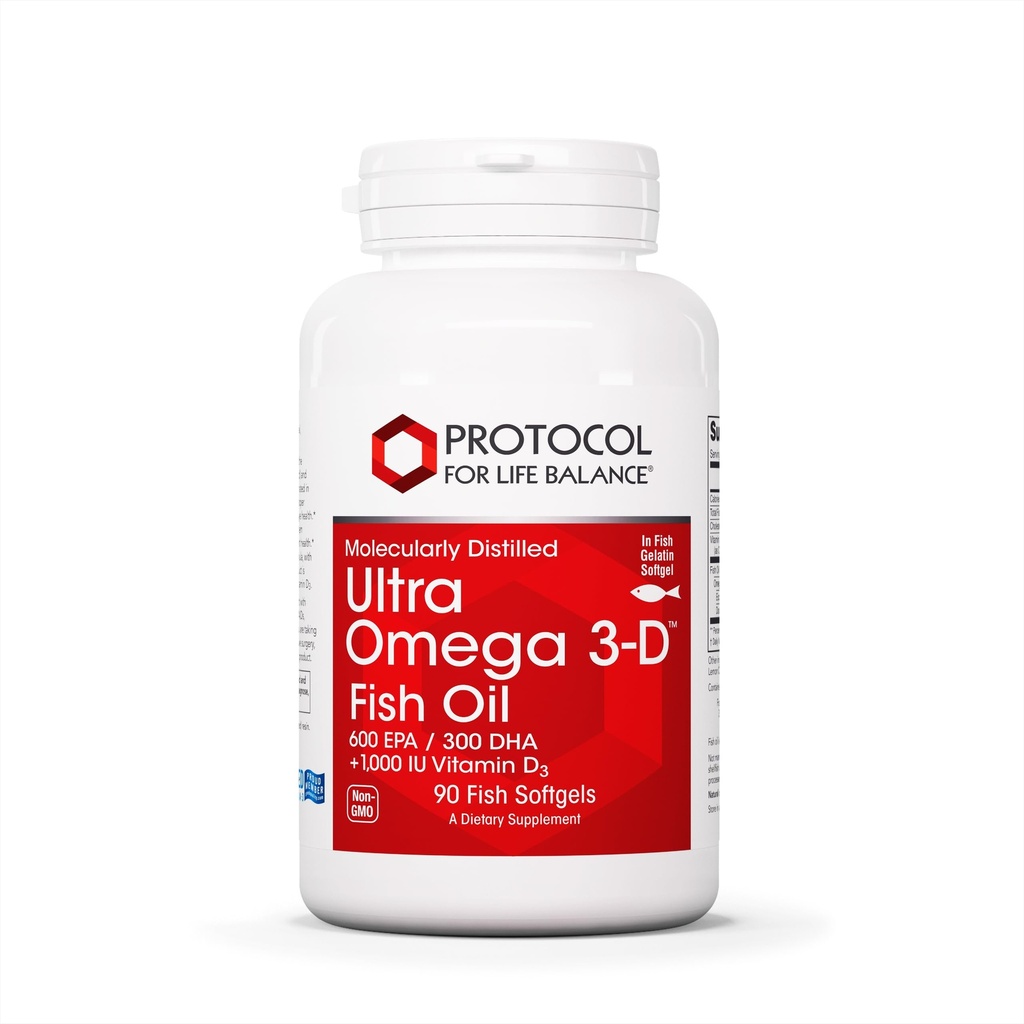 PROTOKOLL LIFE BALANCE Ultra Omega 3-D - 600mg EPA, 300mg DHA & 1000 IU D3-vitamiin - kalaõli aju toetamiseks - EPA DHA Omega lisa - mitte-GMO & Halal - 90 Softgels