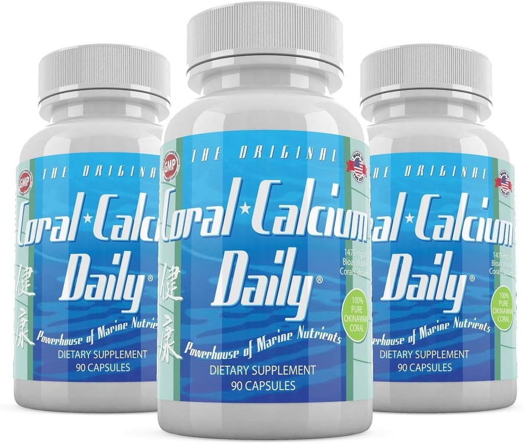 Daily Health - Pure Okinawa Coral Calcium - Marine-Grade Supplement 72 Trace Minerals - 1475mg, 270 köögivilja kapslid (3 kuu pakkumine)