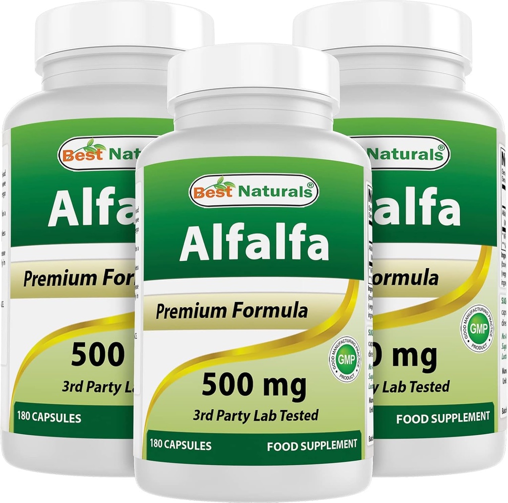 Parimad looduslikud Alfalfa Green Super Food 500 mg 180 kapslit (180 loendit (3 pakendit))