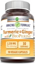 Hämmastav valem Turmeric Curcumin & Ginger koos BioPerine Supplement | 2250 Mg | 90 Veggie kapslid | Non-GMO | Gluteenivaba | Valmistatud USAs