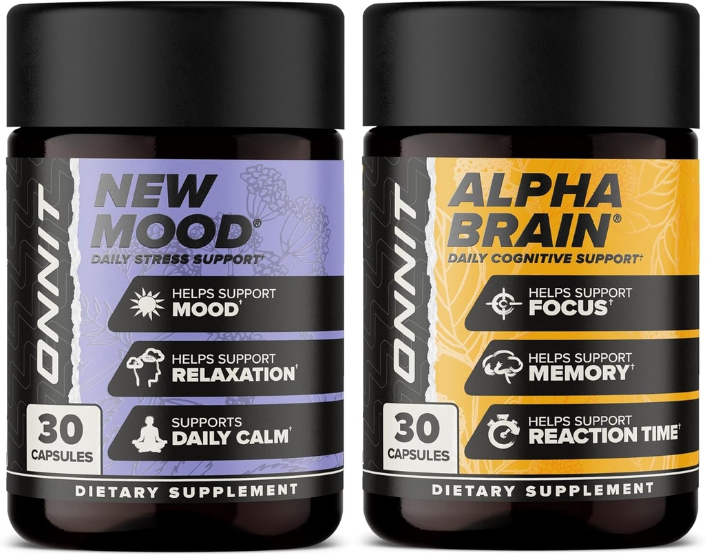 ONNIT Premium Alpha Brain Bundle - Nootropic Brain Supplement (30 Count) fookuse, kontsentratsiooni ja mälu jaoks + uus meeleolu täiendus stressi leevendamiseks, une ja meeleolu (30 loend)
