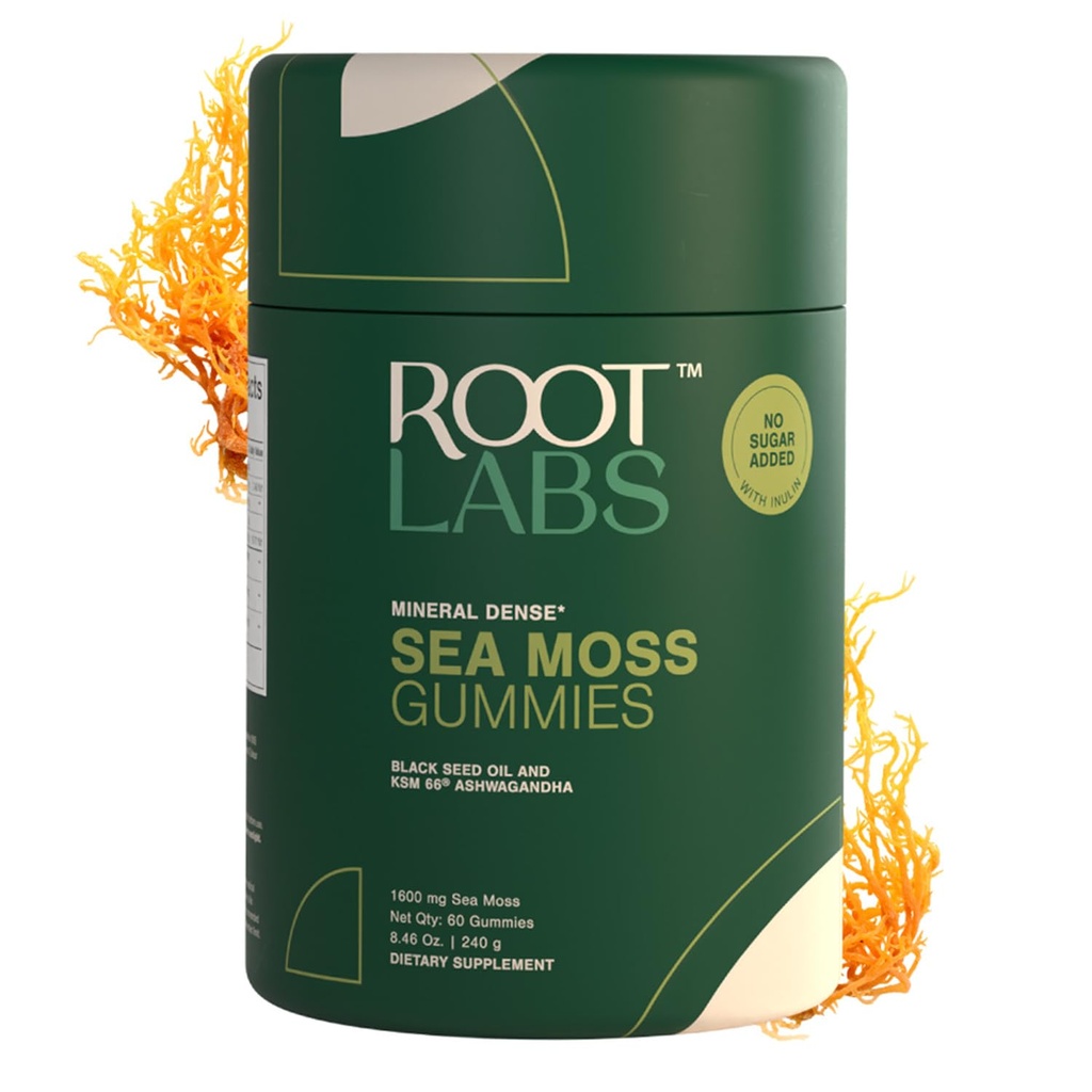 Sea Moss Gummies I 92+ Minerals I Black Seed Oil I KSM 66 Ashwagandha I Lab Testitud I No Added Sugar | meestele, naistele I Non-GMO I 100% Natural & Organic I 1600 mg I 60 Gummy