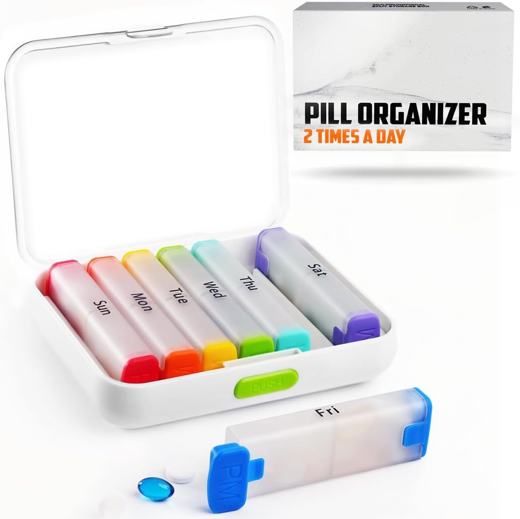 BEXEEN Weekly Pill Organizer 2 korda päevas - Pill Box 7 Day Am Pm - Travel Medicine Organizer Twice Daily Vitamin Holder Portable Supplement Case Week Morning Night Med Dispenser Eemaldatav konteiner
