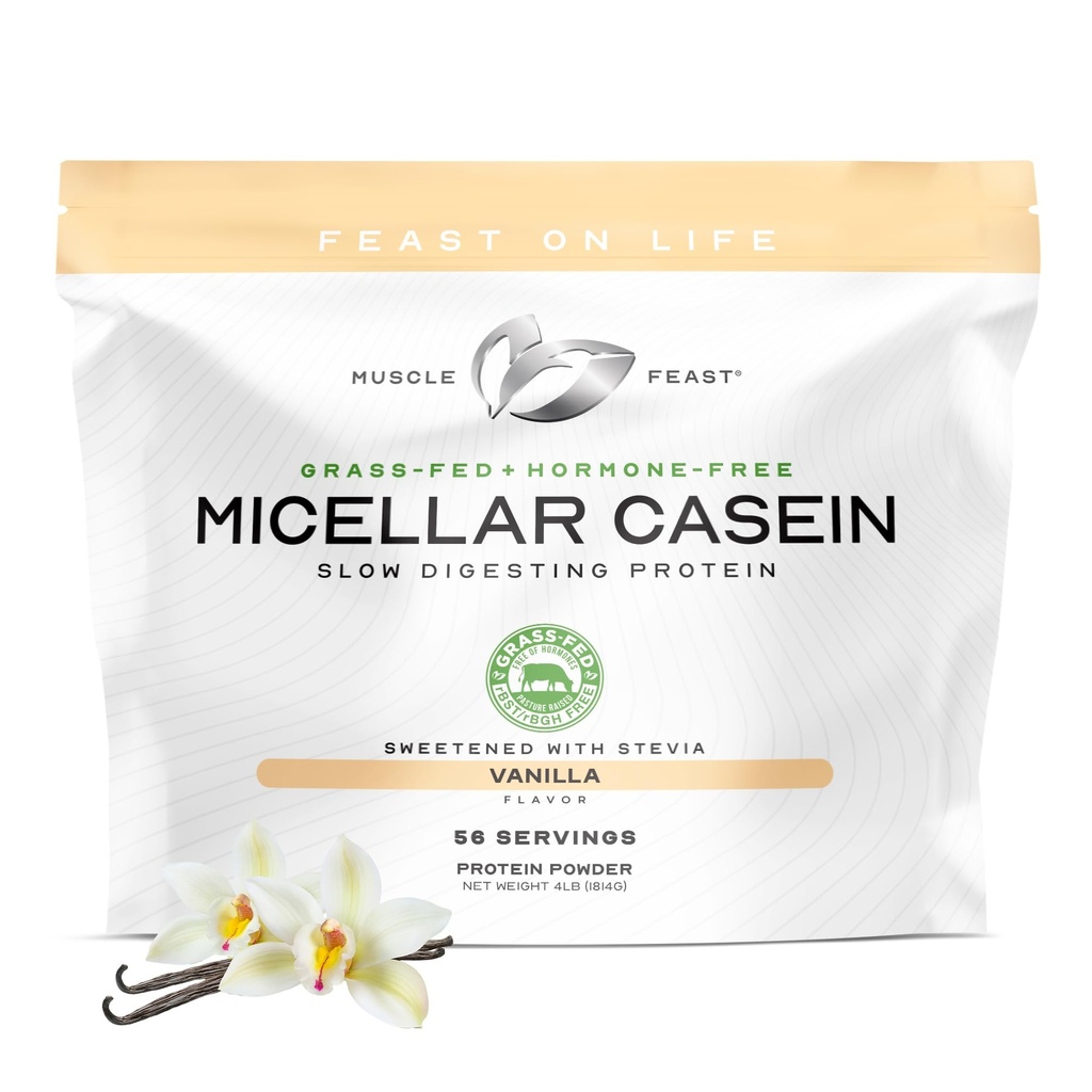 Lihaspüha rohi Fed Micellar Kaseiin Proteiin Pulber, Karjakasvatus Tõstetud Ja Hormoon Vaba, Aeglane Seedimine Kaseiini Valk - Toetab Üleöö Lihaste Taastumist, Gluteenivaba Valgu Pulber - Vanilla, 4lb