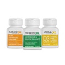 TrioXL - 3 võimsat toidulisandit, mis edendavad tugevat immuunsüsteemi, sisaldab TumericXL, VitaminXL D3 ja probiootikumXL, Gluteenivaba immuunsuse tugevdaja, 3-30 loend