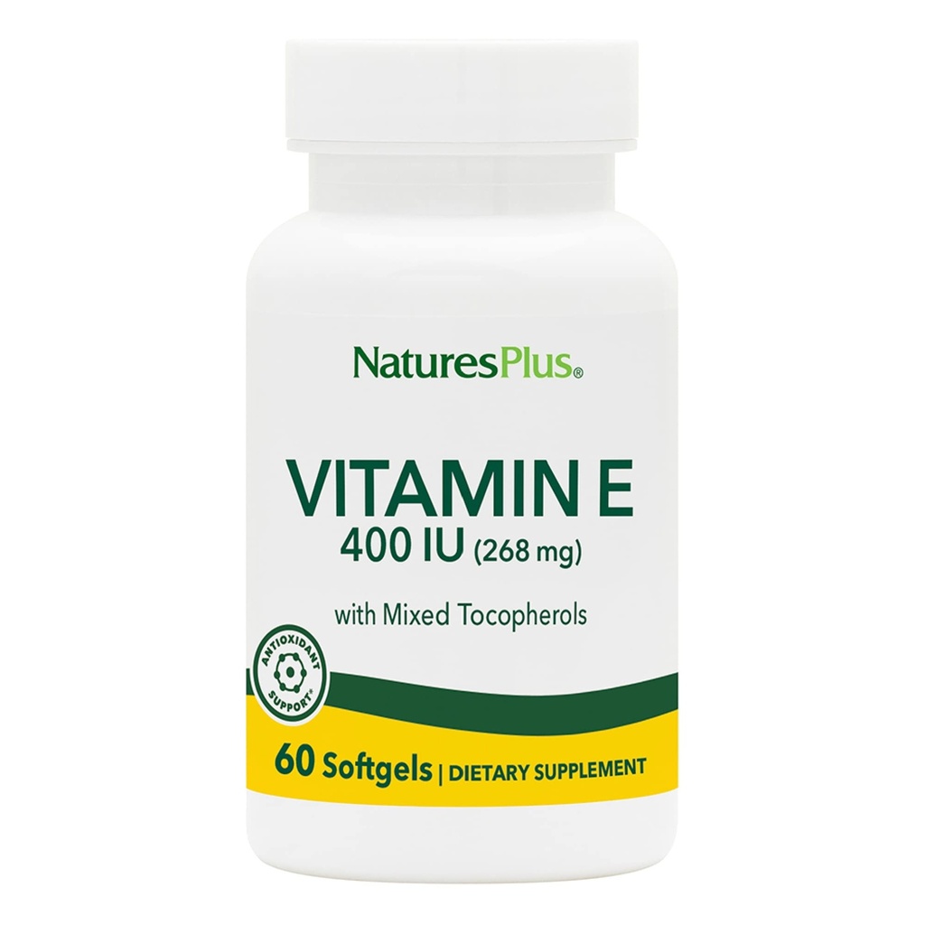 NaturesPlus Vitamiin E - 400 iu Segatud D-tokoferool, 60 Softgels - Lihtne neelata E-vitamiini täiendada, saadud looduslikust sojaõli - Vaba-Radical Defense - Gluteenivaba - 60 Servings