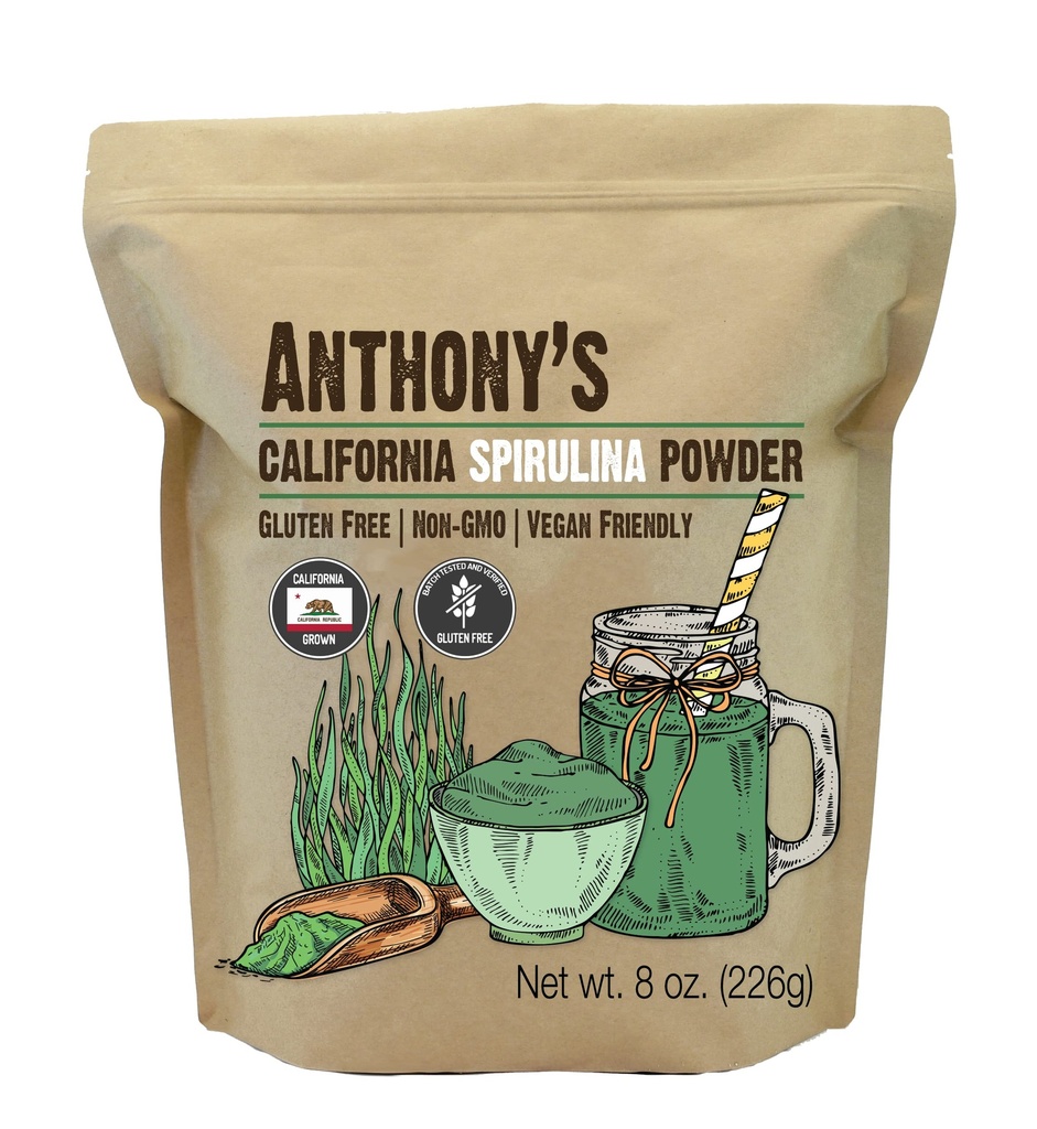 Anthony's California Spirulina pulber, 8 oz, USA toode, gluteenivaba, mitte GMO