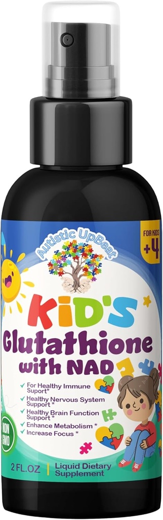 Autistlik UpBeat: Laste Glutatioon NAD-pihustiga - 60 Servings, Antioksüdant, Immuunsüsteemi Tugi, Energiatugevdaja, Rakutervis, Detoksikatsioon, Ajufunktsioon Ja Kognitiivne Tugi, Lihtne Kasutada