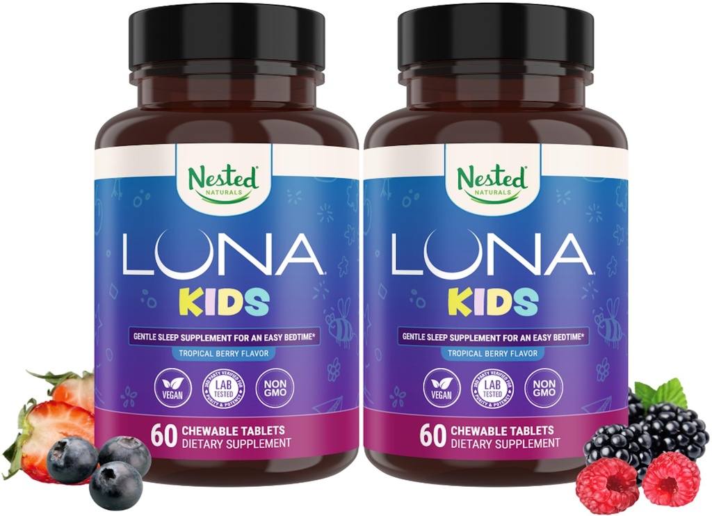 Pesastatud Naturals Luna Kids Sleep Aid tabletid lastele 4+ - looduslikult saadud koostisosad - õrn, taimsete täiendada kummel, melatoniin, Valerian & Sidrun Balm - 120 närimistabletti