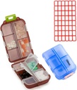 Pill Case (2 Pack) - Kaasaskantavad väikesed toidulisandid Tablet Container Box 10 Kompartments - Meditsiini Vitamiini Organisaator Dispenser Hoidja Reisi Reisi Taskukott (Sinine + Šokolaad)