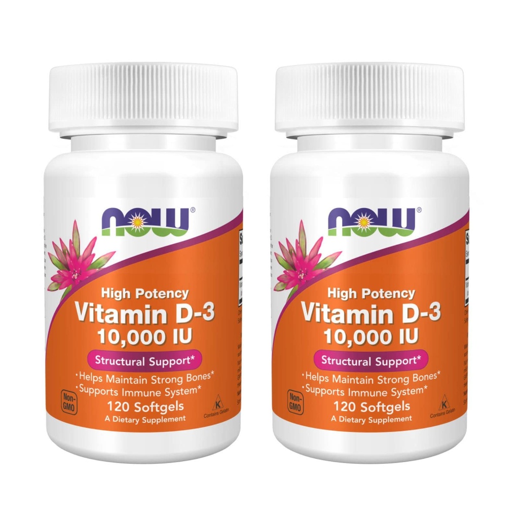 NOW Foods High Potency D-3, 10 000 RÜ, 120 Softgels, 2 Pack