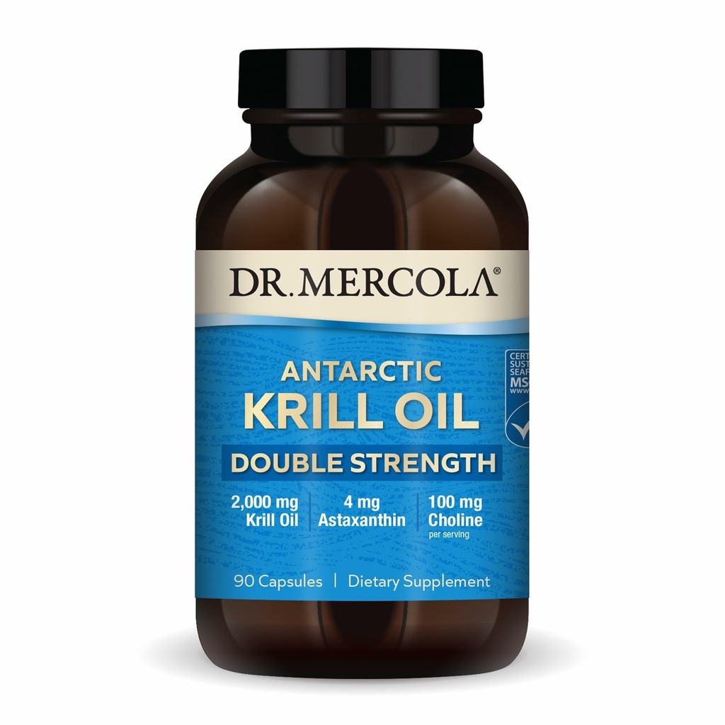Dr Mercola Antarktika krillõli kahekordse tugevusega - 2000 mg - Omega-3 toidulisand EPA & DHA-ga - toetab aju, südant, liigeseid ja immuunsust - GMO-vaba ja gluteenivaba - 90 kapslit (30 serveerimist)