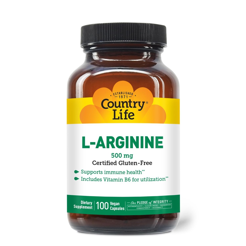 L-arginiin kapslid vitamiiniga B-6, 500 mg, 100 vegankapslit, sertifitseeritud gluteenivaba, sertifitseeritud vegan