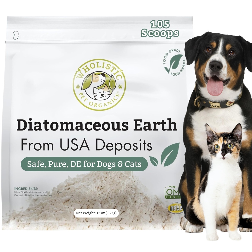 Wholistic Pet Organics Diatomaceous Earth - Food Grade for Dogs & Cats - 13 Oz - Multi Use Pulber - Lemmikloomade ohutu Mittekeemiline mageveeallikas Silica toetab üldist tervist - värskelt valmistatud USAs