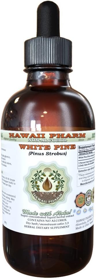Valge männi alkoholivaba vedelik ekstrakt, valge männi (Pinus Strobus) Kuivatatud koor Glycerite looduslik taimsete toidulisand, Hawaii Pharm, USA 4 fl.oz