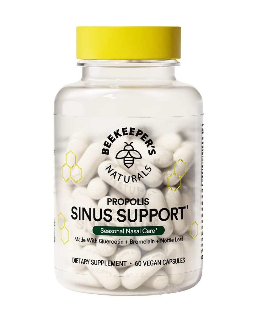 Mesiniku Naturals All Natural Sinus Support for Adults, Seasonal Nasal Care Relief koos Propolis, Quercetin, Bromelain, Nettle Leaf, & Vegan Kapsel, Blokid või Supressid Histamiin, 60 ct