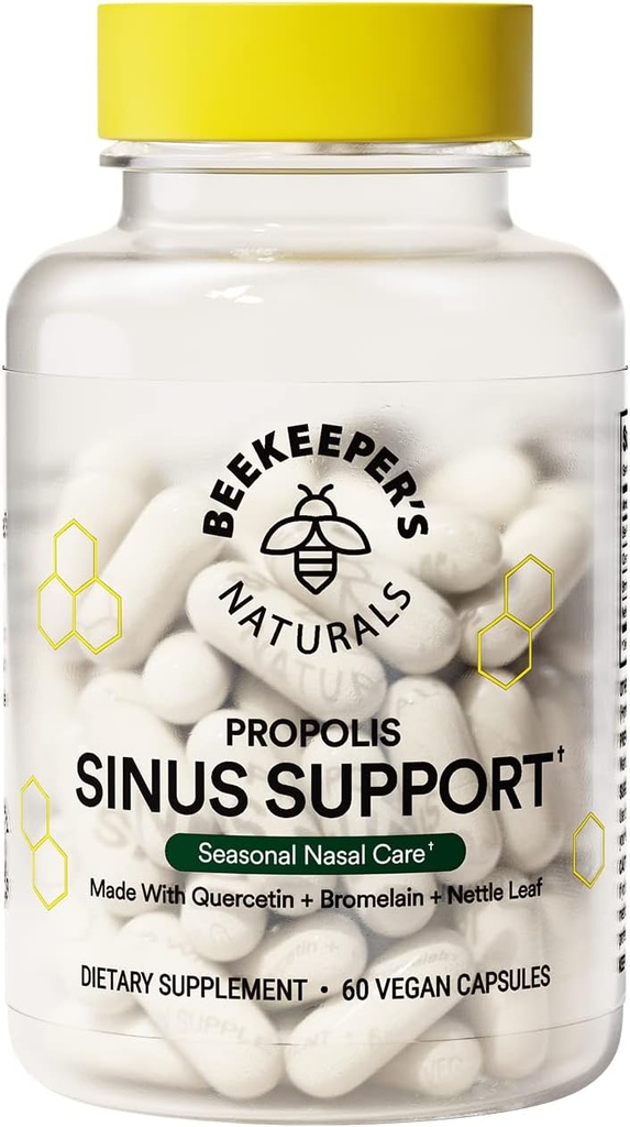 Mesiniku Naturals All Natural Sinus Support for Adults, Seasonal Nasal Care Relief koos Propolis, Quercetin, Bromelain, Nettle Leaf, & Vegan Kapsel, Blokid või Supressid Histamiin, 60 ct
