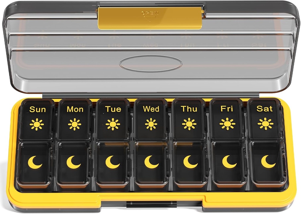 Zoksi Am Pm Pill Korraldaja 7 päeva, Iganädalane Pill Box 2 korda päevas, Meditsiin Pill Korraldaja eraldi koosseisu, Travel Pill Case Dispenser kaasaskantav vitamiine, kalaõlid, ravimid (must)