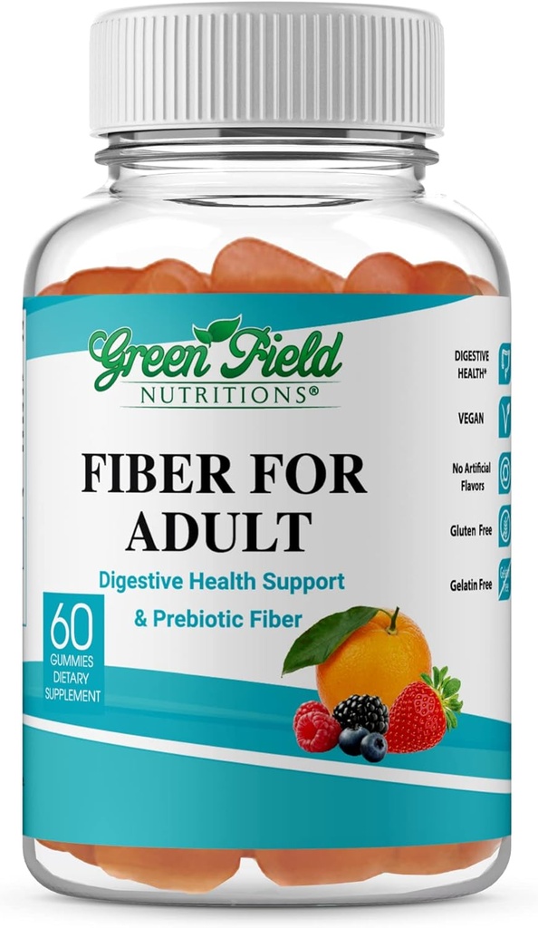 Greenfield Nutritions: Halal Fiber Gummies täiskasvanutele prebiootilisest lahustuvast sigurist seedetrakti ja soolestiku toetamiseks, immuunsuse toetamine, mitte-GMO, želatiinivaba, gluteenivaba 60 loendit, halal vitamiinid