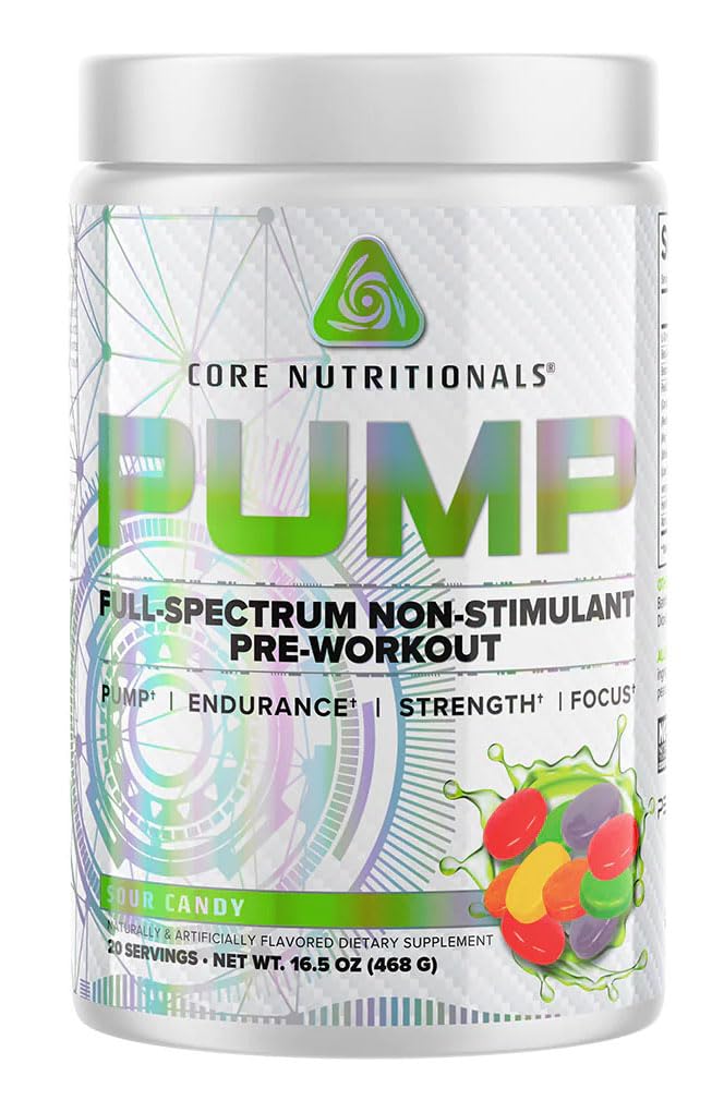 Põhiline Toitumine Pump Täispectrum Mitte-Stimulantne Pre-Workout, N03T Nitraat, Peak02, Alpha GPC, maksimaalse Pump, Tugevus ja Performance 20 Servings (Sour Candy)